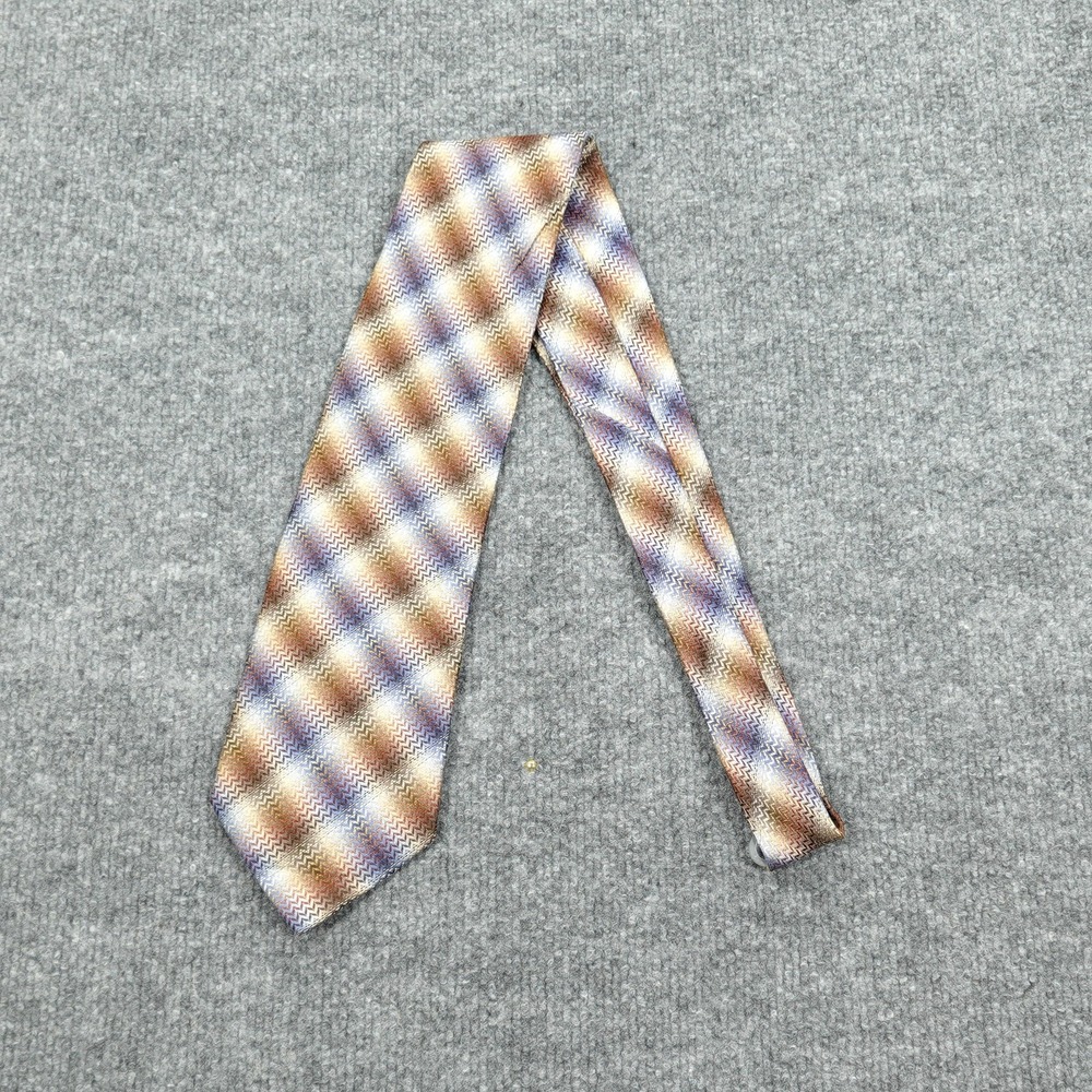 Kenneth Cole Tie Mens One Size Brown Purple Silk Chevron Geometric Hand Made
